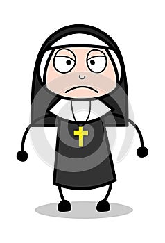 Anger Mood - Cartoon Nun Lady Vector Illustration