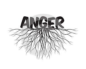 Anger text and idea. Concept with Leaves and Roots. Vector Illustration
