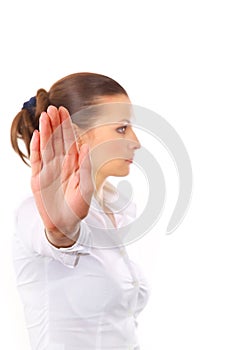 Anger woman signaling stop