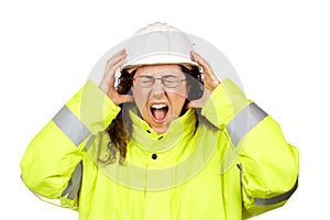 Angered female construction worker