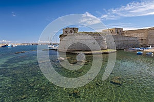 Angevine-Aragonese Castle from the 13th century built by the Byzantines, Gallipoli, Puglia, Southern Italy