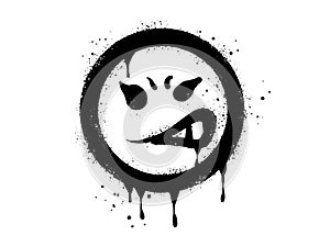 Anggry face emoticon character. Spray painted graffiti anger face in black over white