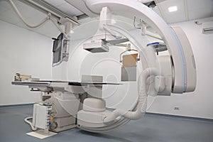 Angio lab in a hospital with diagnostic imaging equipment
