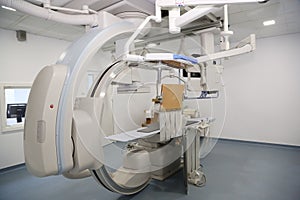 Angio lab in a hospital with diagnostic imaging equipment