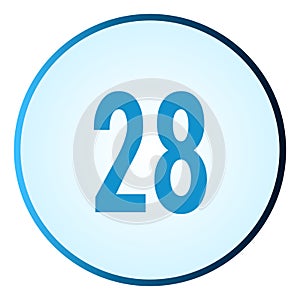 Number 28 symbol or logo with round frame in blue gradient color