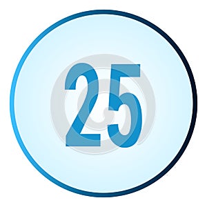 Number 25 symbol or logo with round frame in blue gradient color