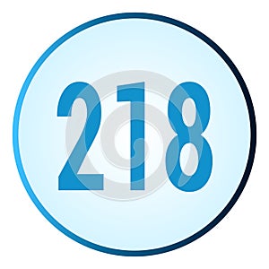 Number 218 symbol or logo with round frame in blue gradient color