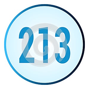 Number 213 symbol or logo with round frame in blue gradient color
