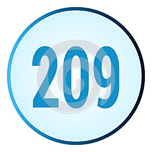 Number 209 symbol or logo with round frame in blue gradient color