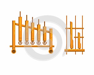 Angklung music instrument handmade from bamboo traditional from Indonesia symbol set illustration vector