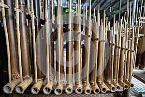 Angklung, traditional wood music instrument played in West Java, Indonesia photo