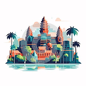 Angkor Siem Reap temple complex of Cambodia vector isolated illustration