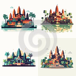 Angkor Siem Reap temple complex of Cambodia vector set isolated illustration