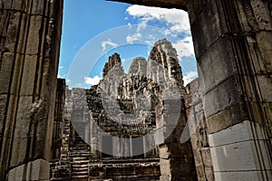 Angkor thom bayon temple in archaeological park