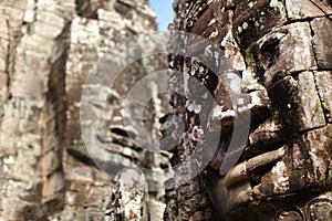 Angkor Thom Bayon temple with stone faces, Cambodi