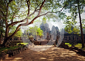 Angkor Thom Cambodia. Bayon khmer temple