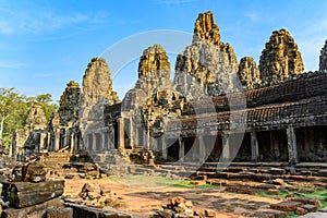Angkor Thom, Khmer Temple, Siem Reap, Cambodia. Bayon, the most notable temple at Angkor Thom.
