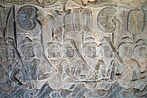 Angkor Wat 12th century bas relief, Yama Judgment, depiction of heaven