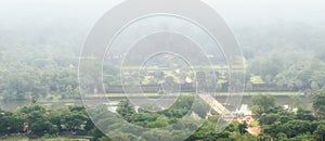 Angkor Wat aerial view in vintage camera style, Siem Reap, Cambodia.