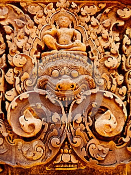 Angkor Wat - Beautiful carvings, bas reliefs of Banteay Srei Temple