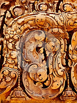 Angkor Wat - Beautiful carvings, bas reliefs of Banteay Srei Temple