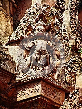 Angkor Wat - Beautiful carvings, bas reliefs of Banteay Srei Temple