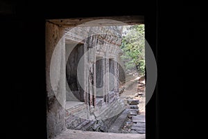 Angkor Wat framed from entrance door.