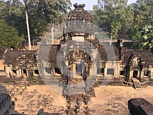 Angkor Wat in Siem Reap, Cambodia. Ancient Khmer stone temple ruins in jungle forest