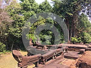 Angkor Wat in Siem Reap, Cambodia. Ancient Khmer stone temple ruins in jungle forest