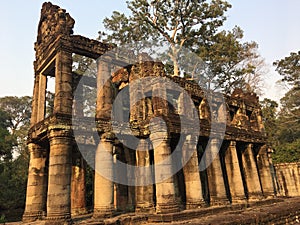 Angkor Wat in Siem Reap, Cambodia. Ancient Khmer stone temple ruins in jungle forest