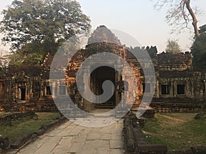 Angkor Wat in Siem Reap, Cambodia. Ancient Khmer stone temple ruins in jungle forest