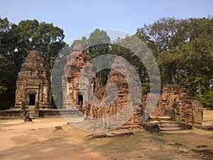 Angkor Wat in Siem Reap, Cambodia. Ancient Khmer stone temple ruins in jungle forest