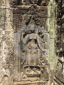 Angkor Wat in Siem Reap, Cambodia. Apsara carved on the wall of Khmer ancient temple