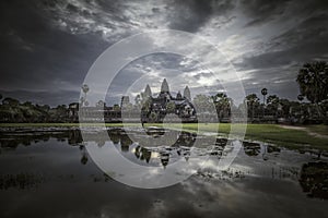 Angkor wat temple in a dark day