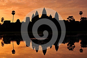 Angkor Wat Temple silhouette with sunset sky, Siem Reap, Cambodia