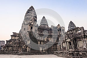 Angkor Wat Temple. Stairs leading to upper galleries and towers of main Temple. Ancient temple complex Angkor Wat in