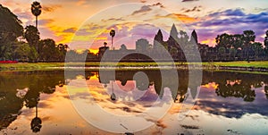 Angkor Wat temple at sunrise. Siem Reap. Cambodia. Panorama