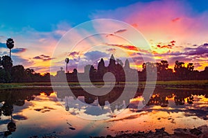 Angkor Wat temple at sunrise. Siem Reap. Cambodia. Panorama