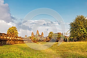 Angkor wat temple in sunset light