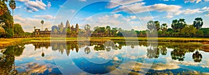 Angkor Wat temple at sunset. Siem Reap. Cambodia. Panorama