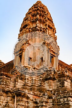 Angkor Wat, tower of temple complex, ancient temple ruins, Siem Reap, Cambodia.