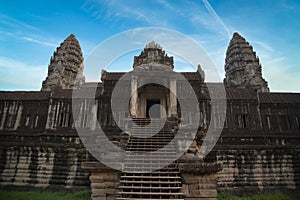 Angkor Wat, towers of main entrance of ancient Temple, Siem Reap, Cambodia.