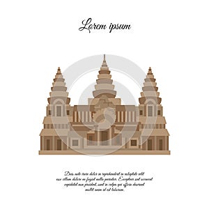 Angkor Wat vector icon isolated on white background, Angkor Wat sign, element design in outline style. Cambodia. Historical