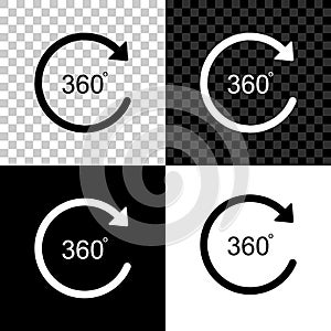 Angle 360 degrees icon isolated on black, white and transparent background. Rotation of 360 degrees. Geometry math