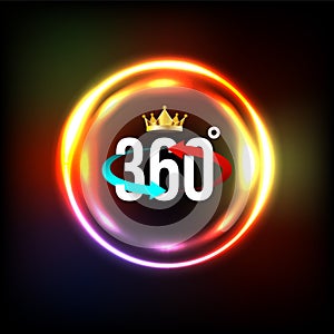 Angle 360 degrees sign with circle light