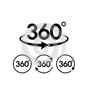 Angle 360 degrees sign icon set. Geometry math symbol. Full rotation on isolated background. Eps 10 vector