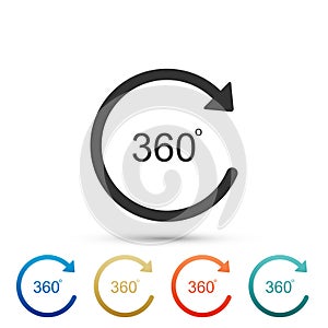 Angle 360 degrees icon isolated on white background. Rotation of 360 degrees. Geometry math symbol. Full rotation. Set