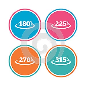 Angle degrees icons. Geometry math signs.