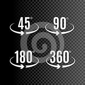 Angle degrees icons vector design. Arrows rotation circle symbol. Geometry measure
