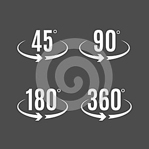 Angle degrees icons vector design. Arrows rotation circle symbol. Geometry measure